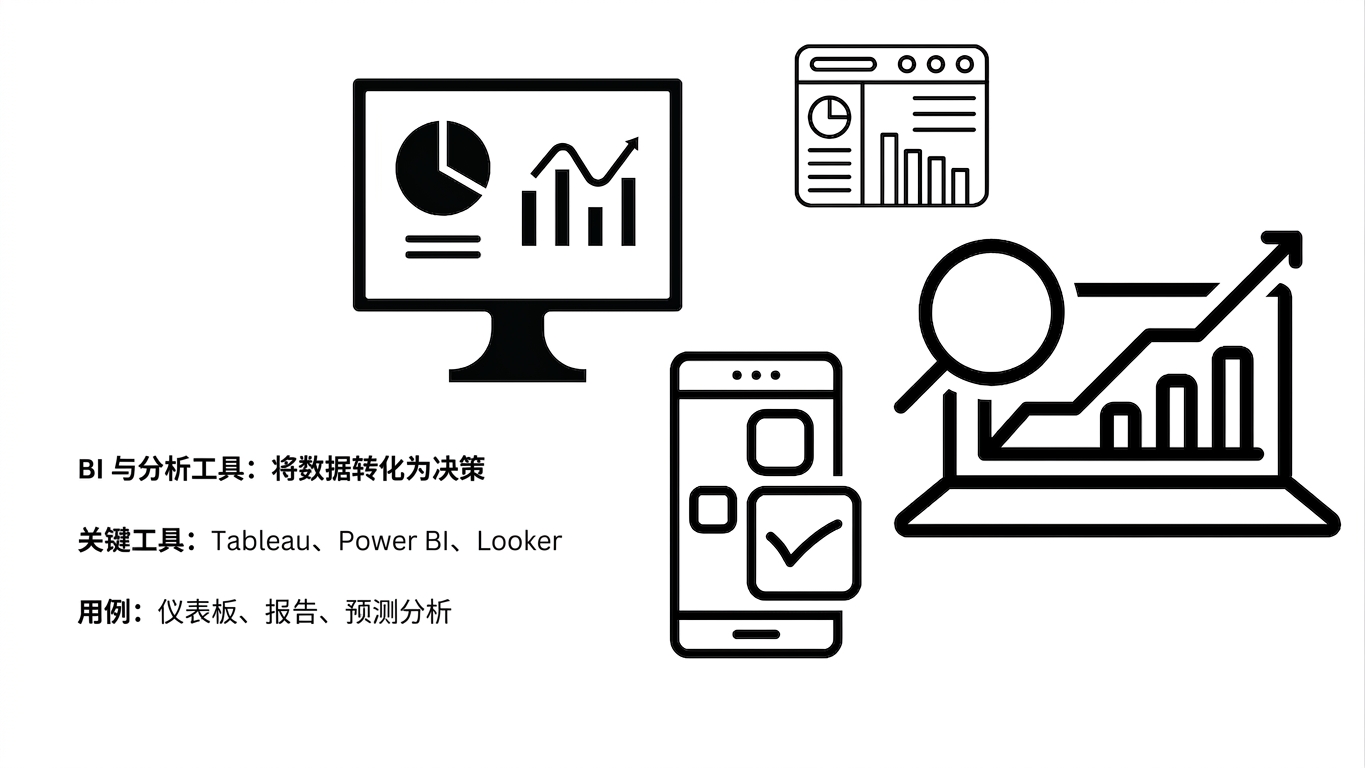 电脑与移动设备屏幕上的饼图和折线图