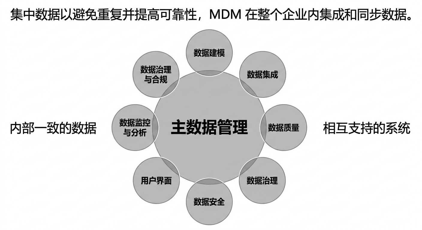 以轮盘展示主数据管理的方面