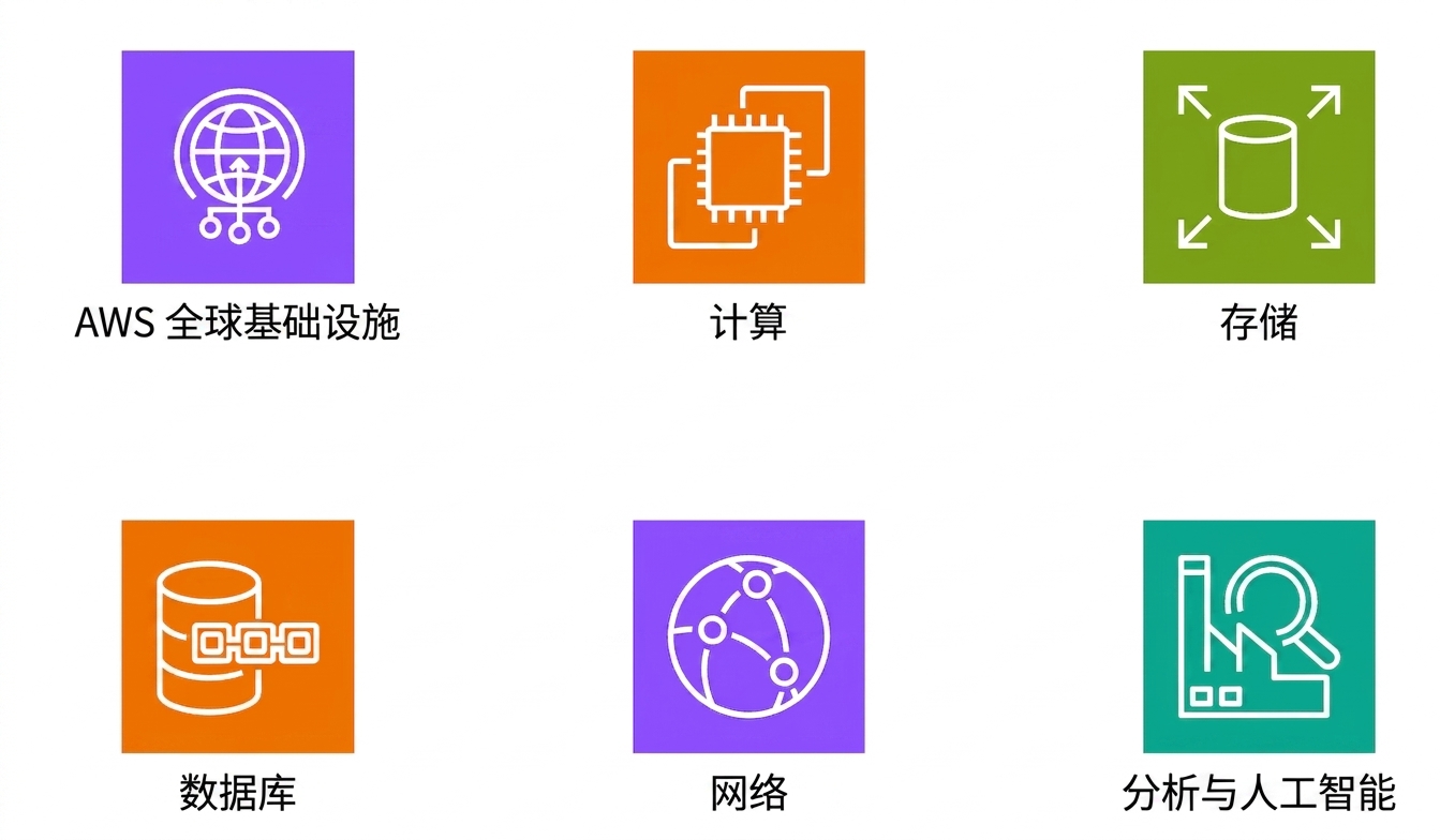 多个核心 AWS 服务图标。