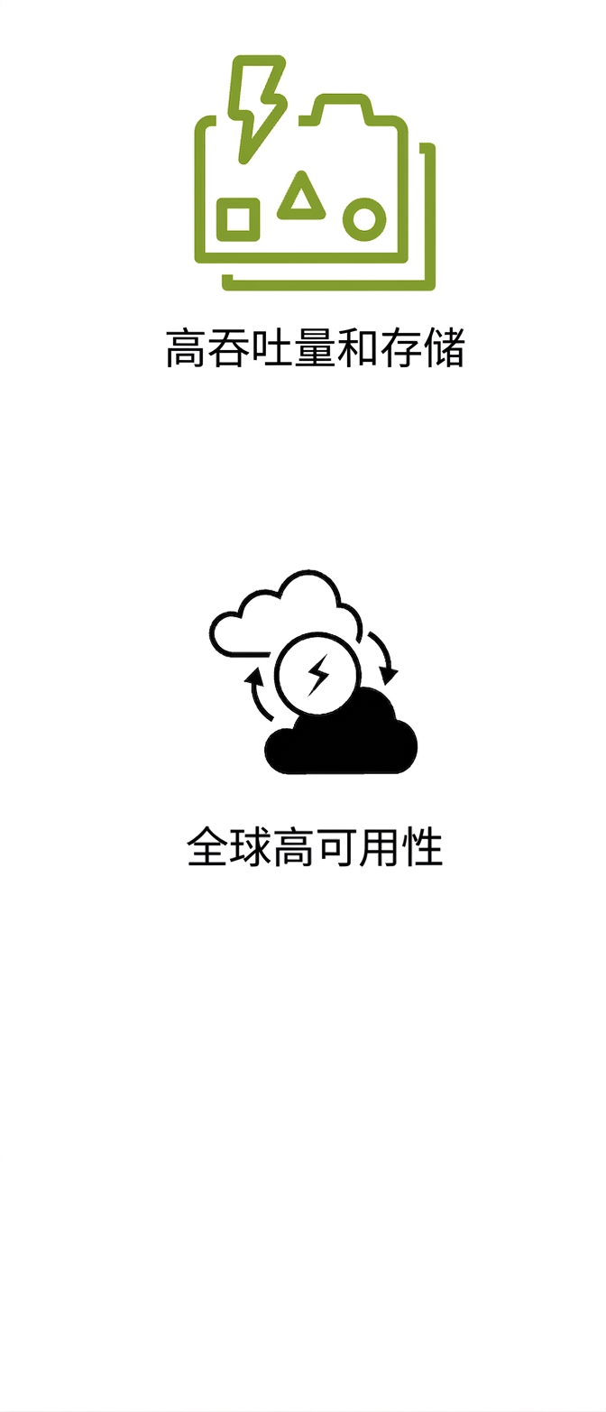 显示高吞吐与存储以及高全球可用性的图标。