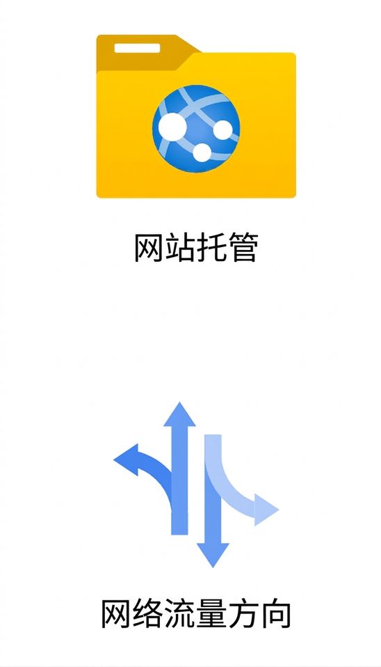 两个图标展示网站托管与网络流量路由。