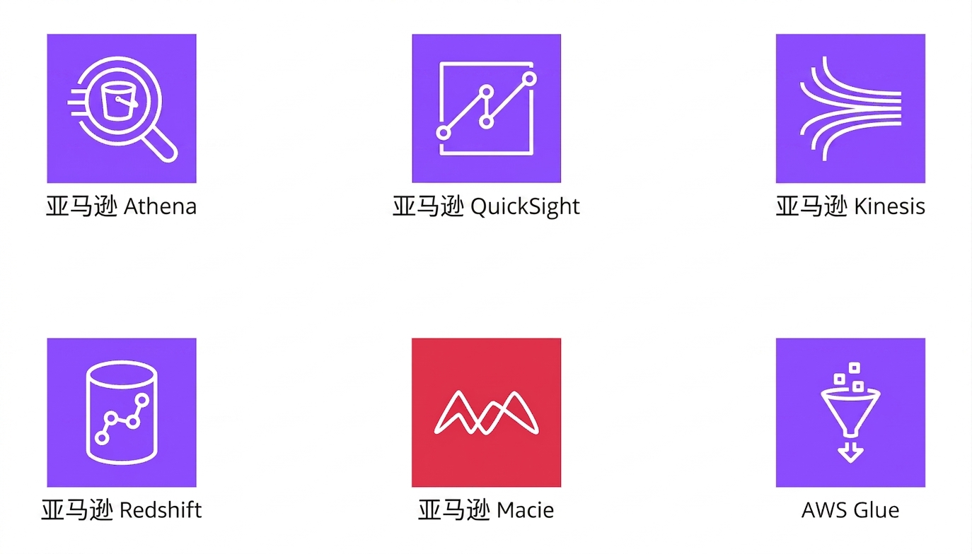 代表 AWS 各种分析服务的图标。