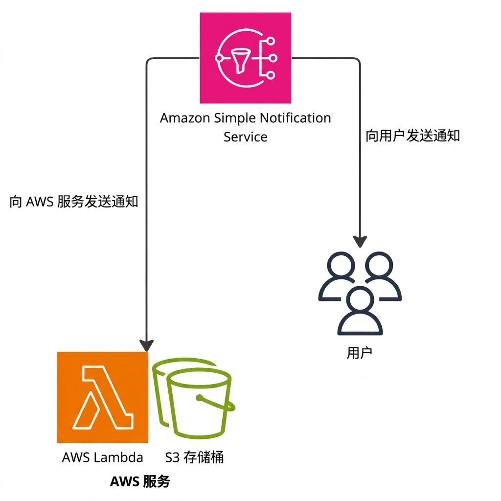 解释 Amazon Simple Notification Service 工作原理的架构图。