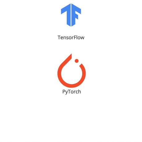 展示 TensorFlow 和 PyTorch 的图标。