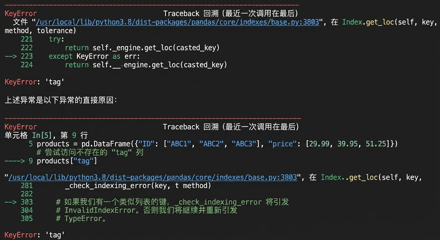因按不存在的列子集化 pandas DataFrame 而产生的回溯