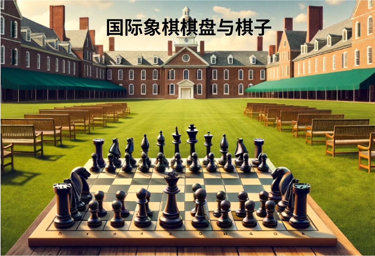 达特茅斯学院草坪，上面放着一副棋盘