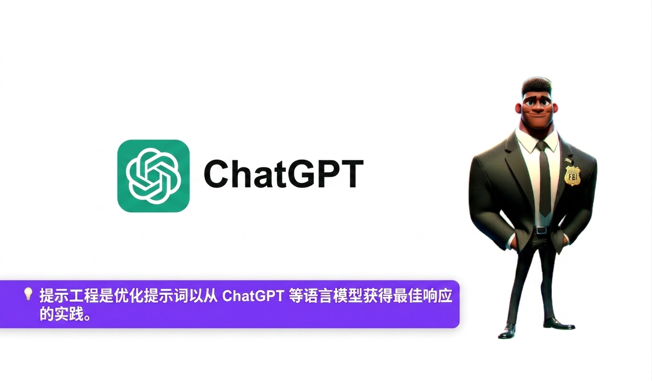 图片显示ChatGPT标志和一位卡通FBI特工