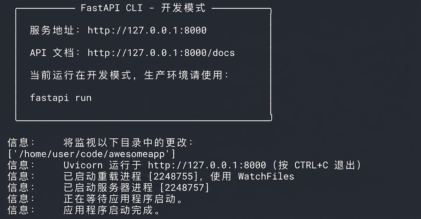 REPL 显示 FastAPI 正在运行
