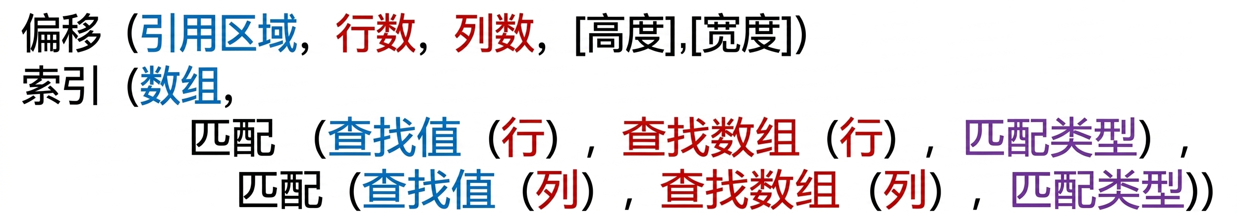Excel 的 OFFSET()、INDEX() 和 MATCH() 函数语法