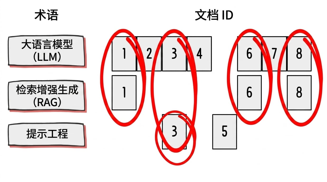 包含特定术语的文档,其中包含最多术语的文档被高亮。