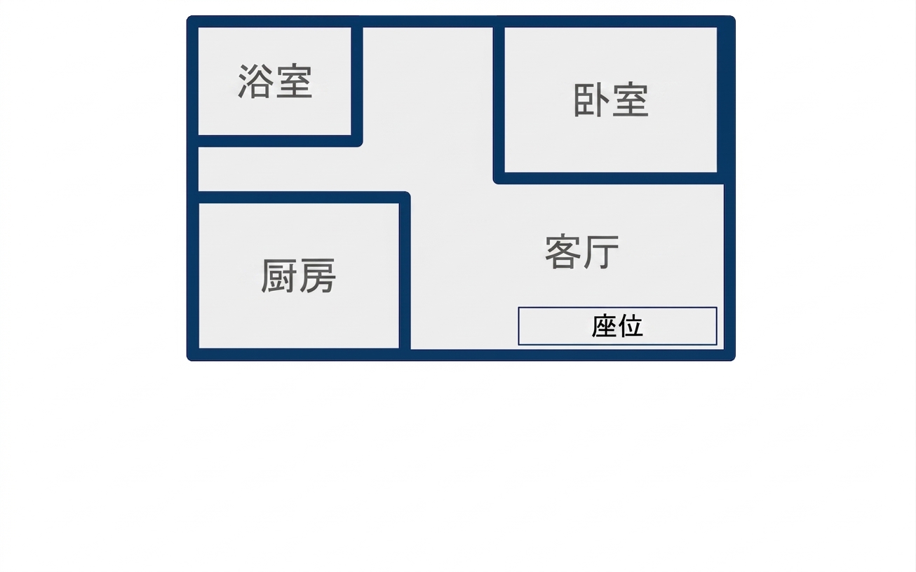 一居室公寓的矩形平面图