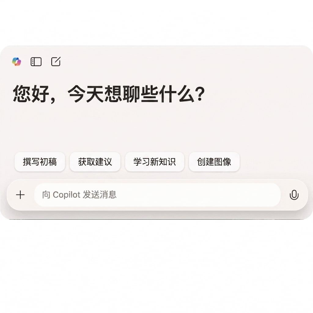 Copilot 网页界面的 GIF，文本为"What is Microsoft Copilot?"及其输出。