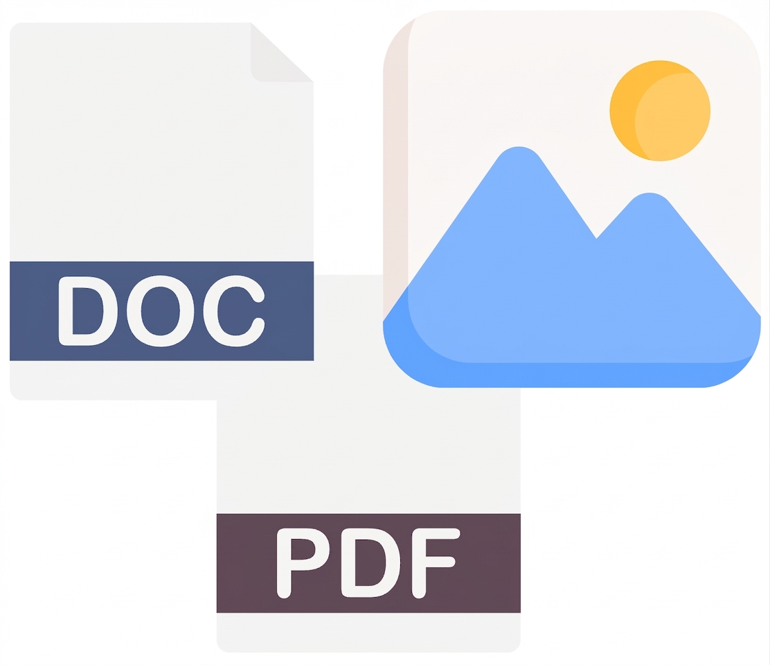 文档、PDF 和图像图标。