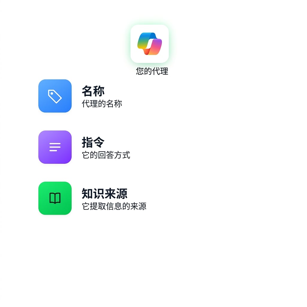 完整的代理定义：已添加 Name、Instructions 和 Knowledge source