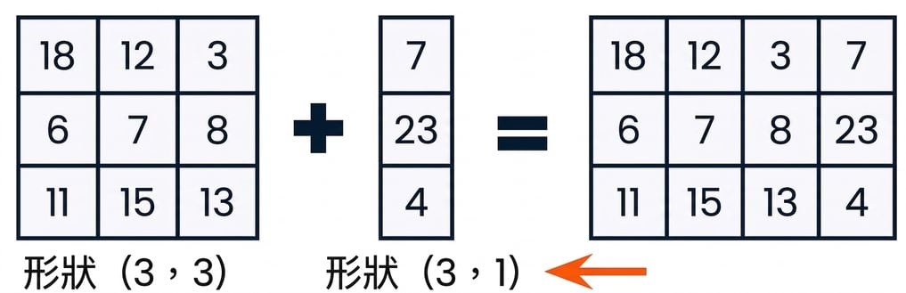 一個 3x3 陣列與一個 3x1 陣列,在形狀與維度上相容