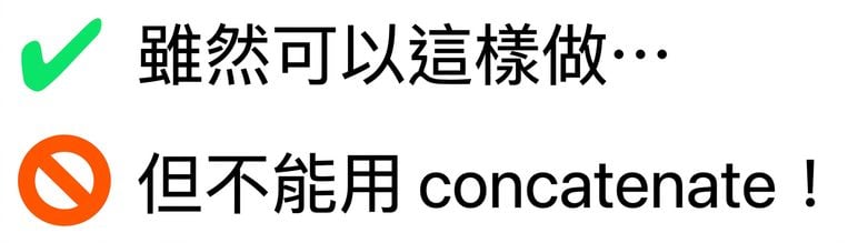 圖示指出此操作無法用 np.concatenate() 完成