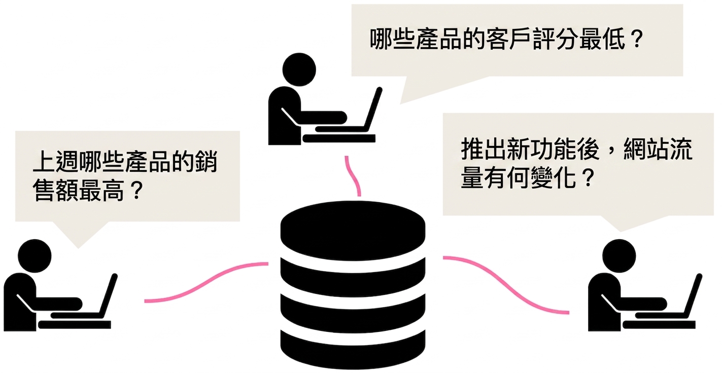 向資料庫提出商務問題的人們