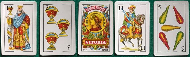Image with some cards from a Spanish deck of cards.