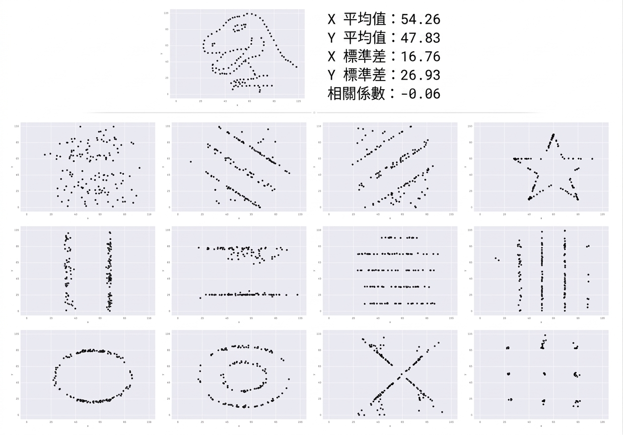 13 images that all look distinctly different but have the same summary information