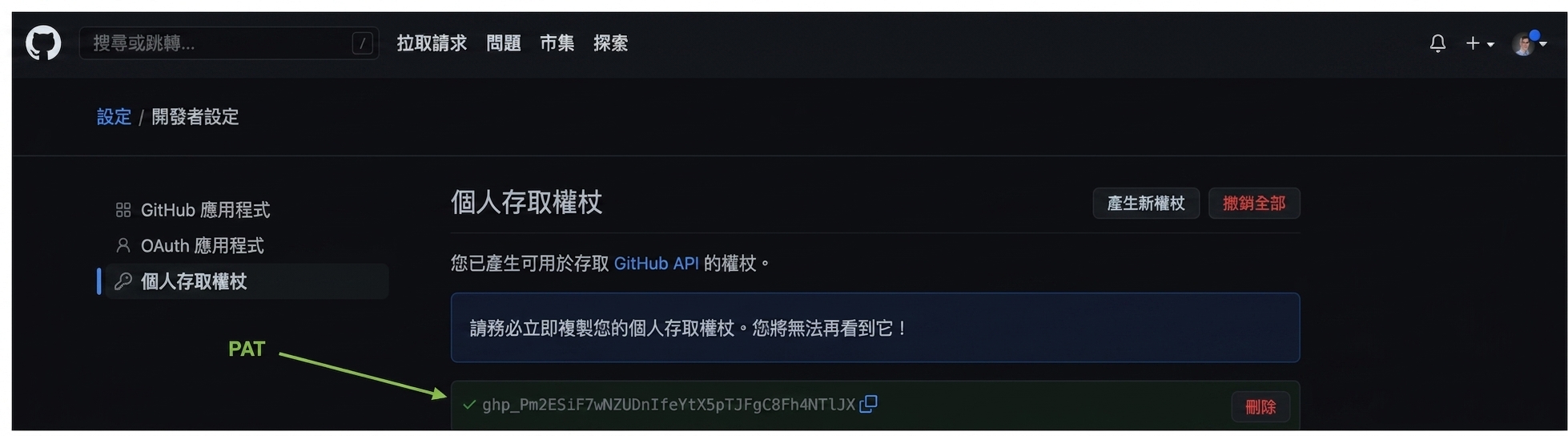 以英文字母與數字組成並反白的 PAT,可供複製