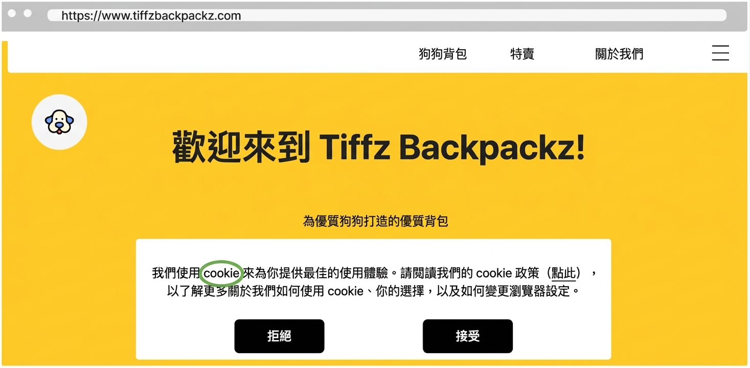 Tiffz Backpackz 登入頁的 Cookies