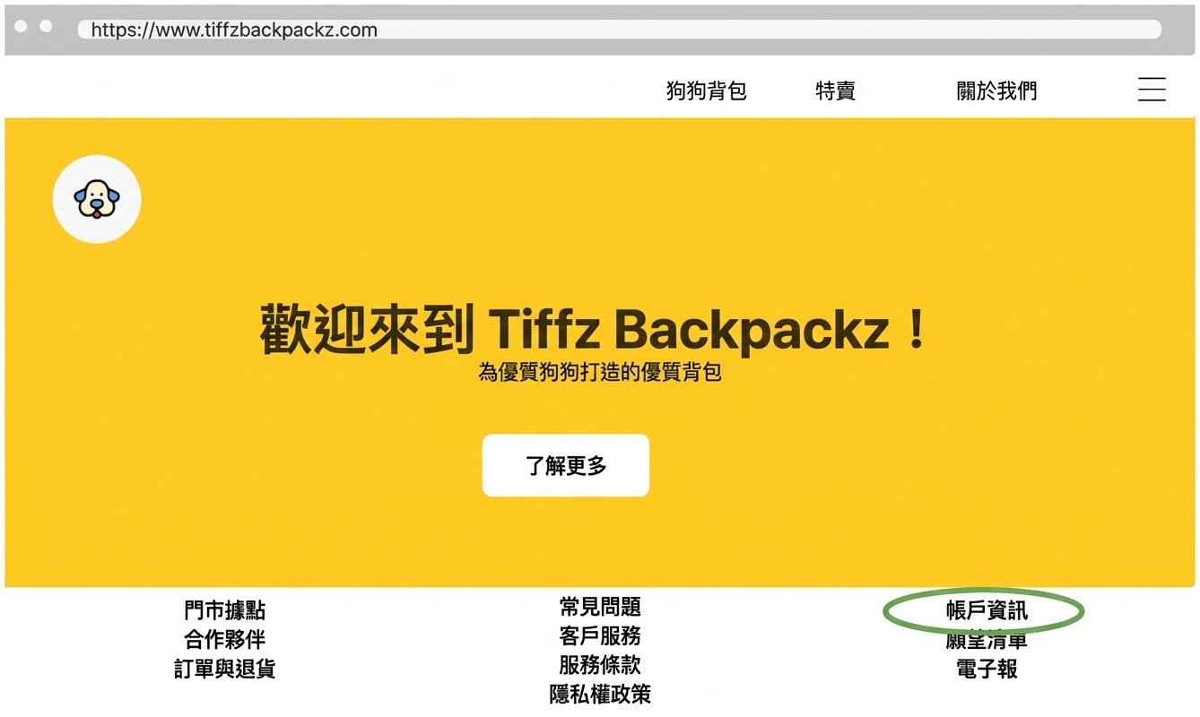 Tiffz Backpackz 登入頁的帳戶資訊