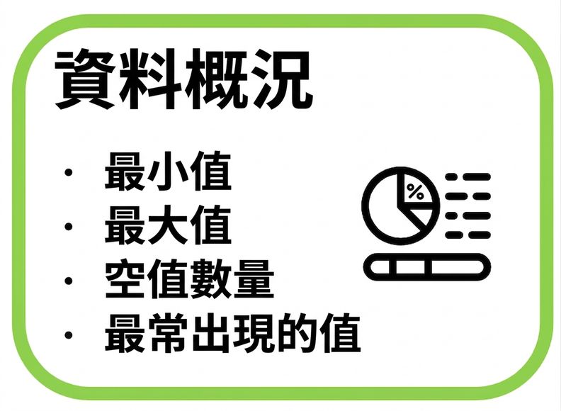 資料剖析範例，最小值、最大值、遺漏值計數