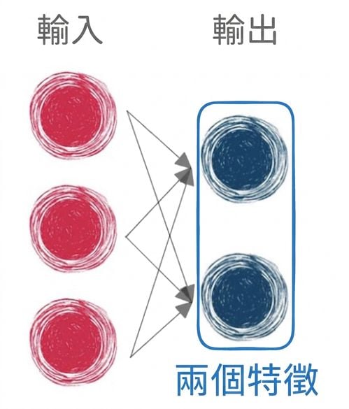 只含輸入與輸出的基礎神經網路示意圖