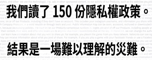 NYT 研究：難懂的隱私權政策截圖。