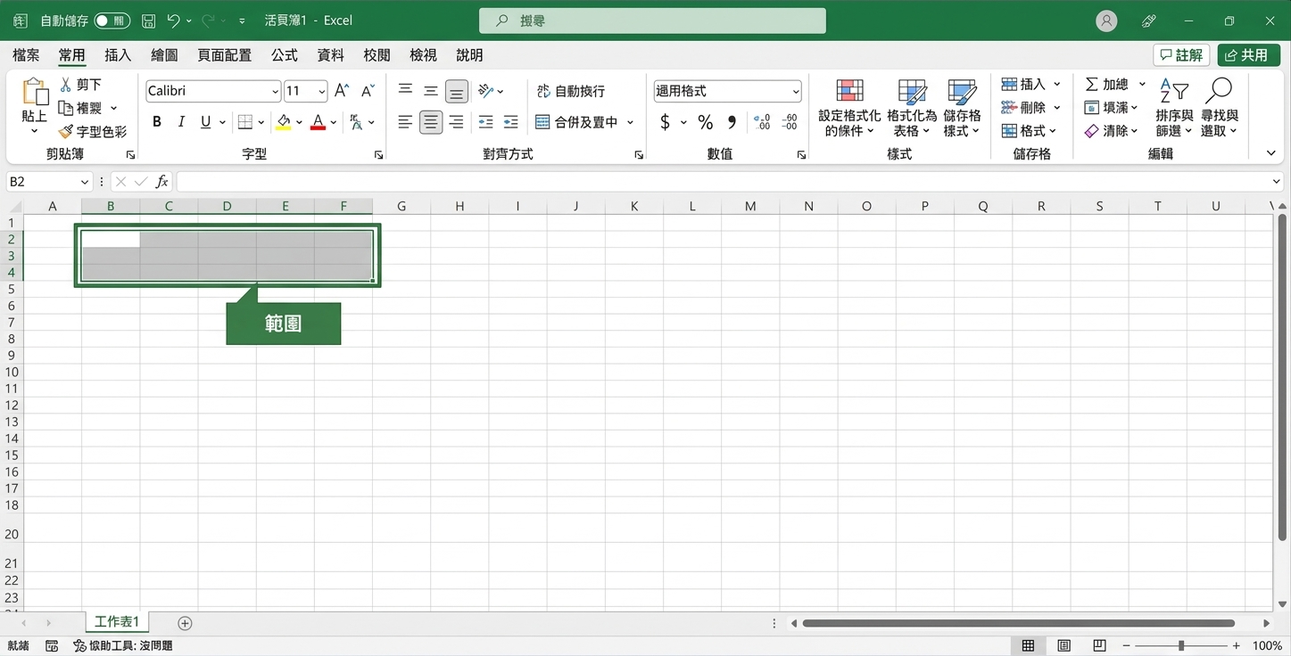 Excel 檔案中標示選取範圍