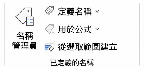 顯示 Excel 中與命名儲存格範圍相關的功能。