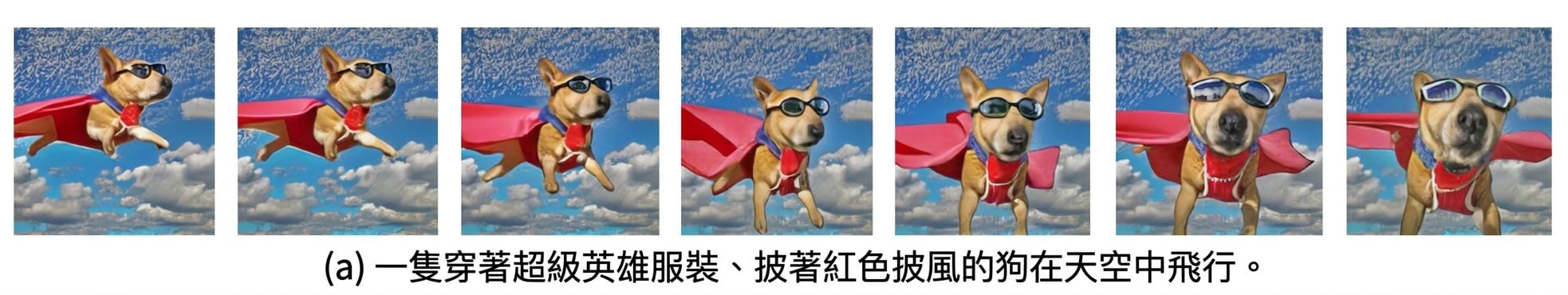 AI 生成的飛行狗狗影片畫格