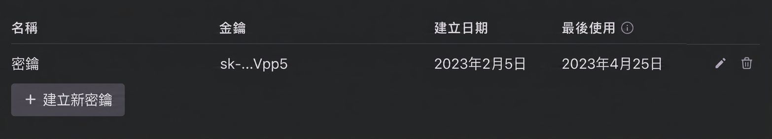 建立新 secret key 的按鈕。