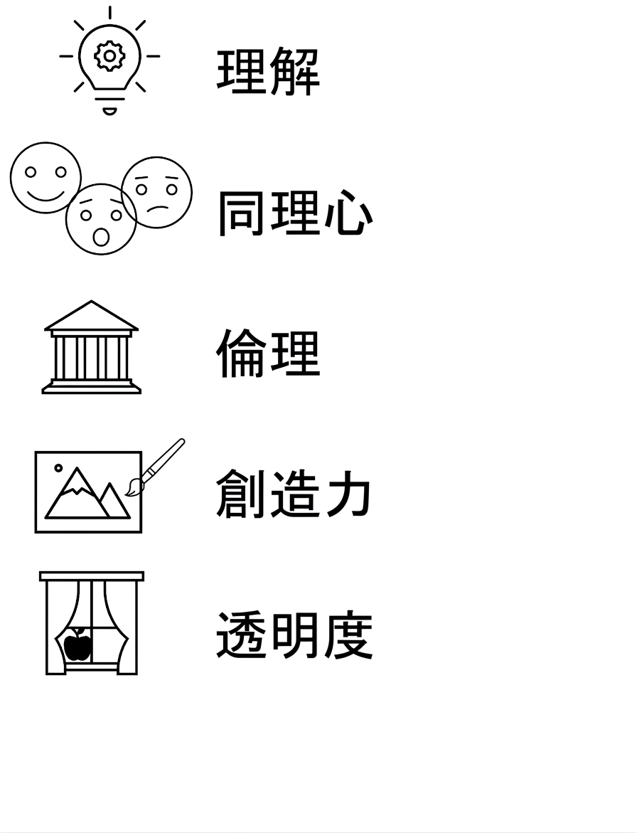 理解。共感。倫理。創造力。透明度。