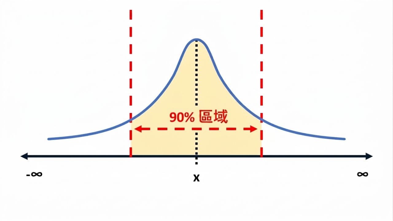 高亮 90% 區域的分配曲線