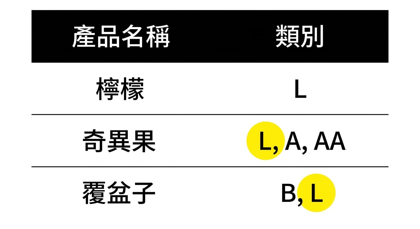所有含有 L 的產品清單