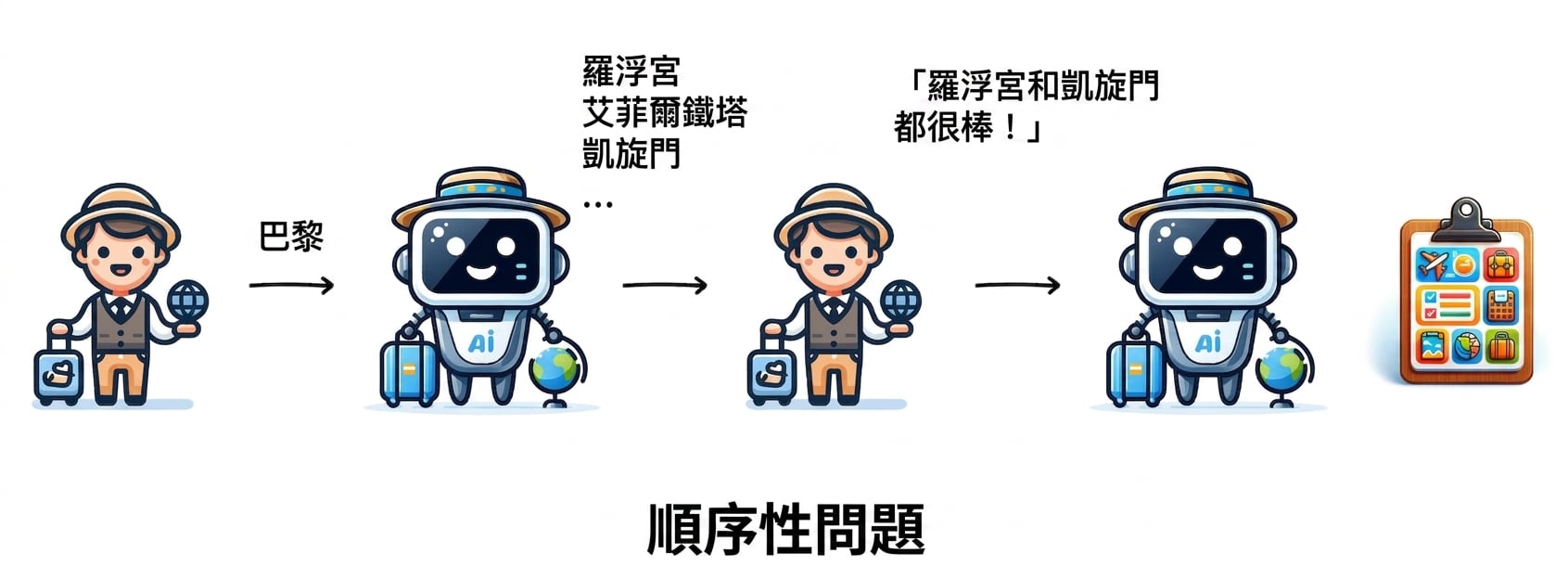 這個旅遊行程流程就是序列式問題的例子。