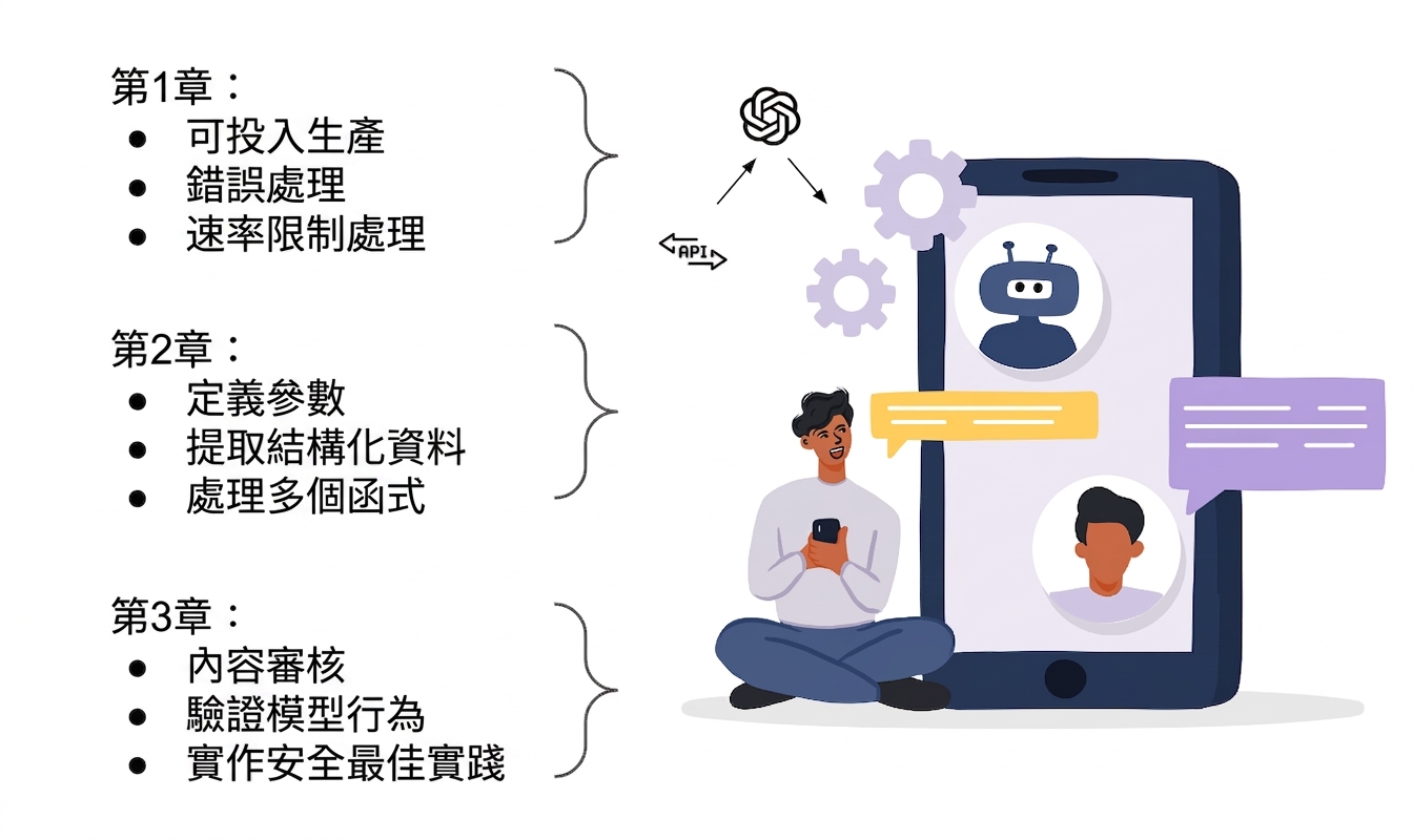 使用 OpenAI API 建置的 AI 應用程式之使用者示意圖