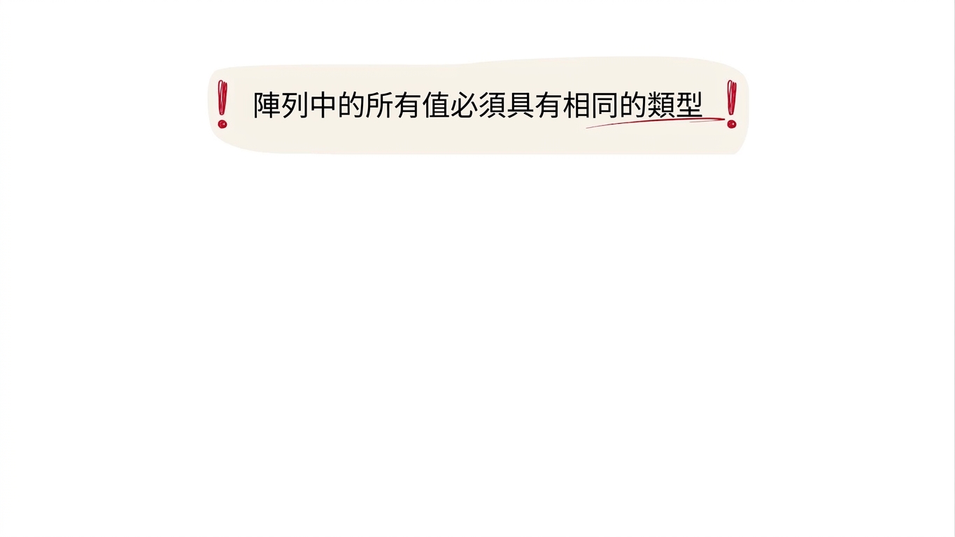 陣列中的所有值必須同一型別