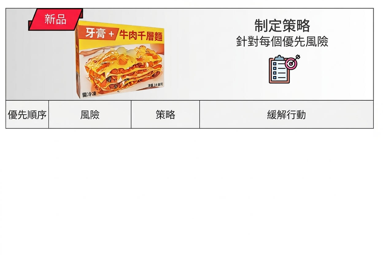 表格與其欄名 Priority、Risk、Strategy、Mitigating action