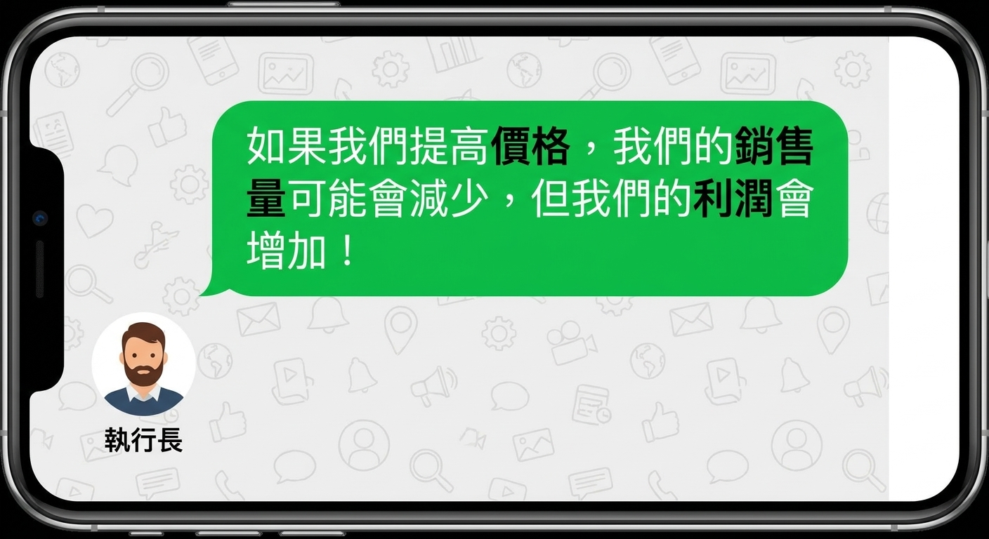 一支橫放的手機插畫,顯示 CEO 的訊息
