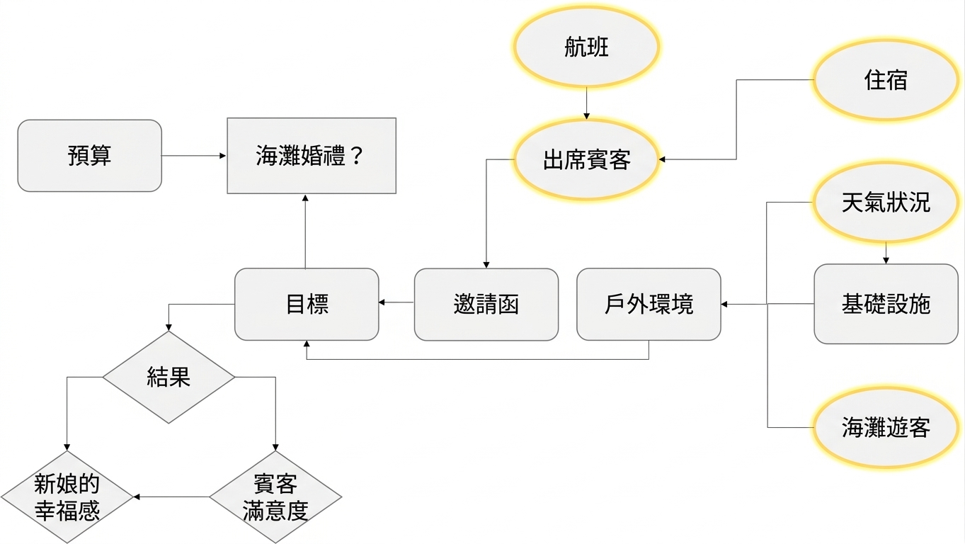 一張影響圖,不確定性以黃色標示的橢圓呈現
