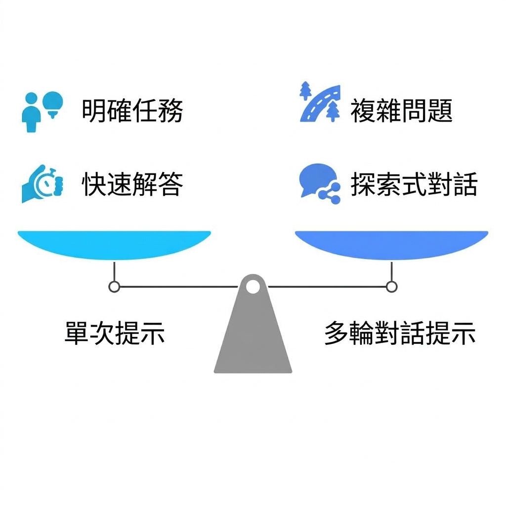 比較單一與多訊息提示的示意圖