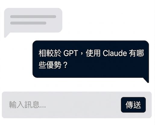 聊天介面顯示使用者問題「What are the benefits of using Claude over GPT?」，下方有訊息輸入框與「Send」按鈕。