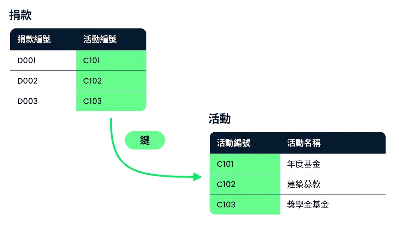 以 Campaign ID 鍵將 Donations 與 Campaigns 連結