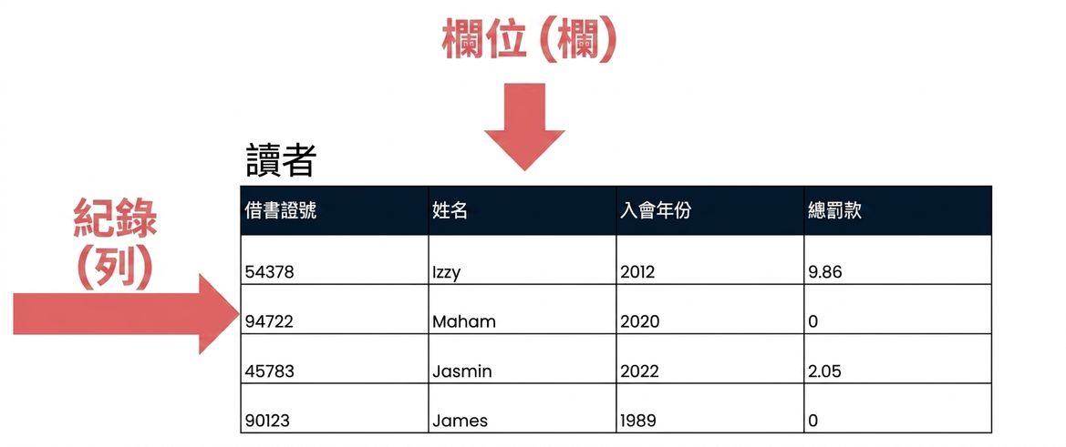 在 patrons 資料表中標示紀錄與欄位
