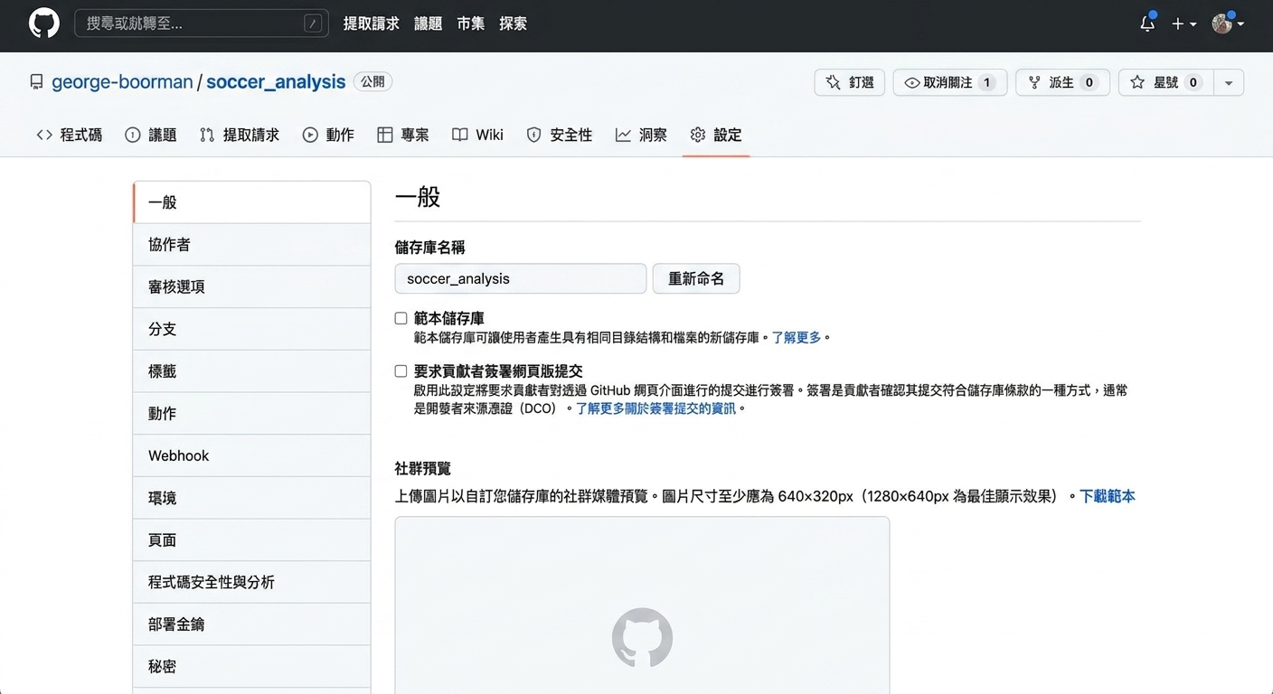 Settings 分頁中的 branches 區段
