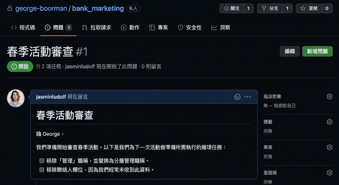 已送出的 issue 視圖，尚未指派