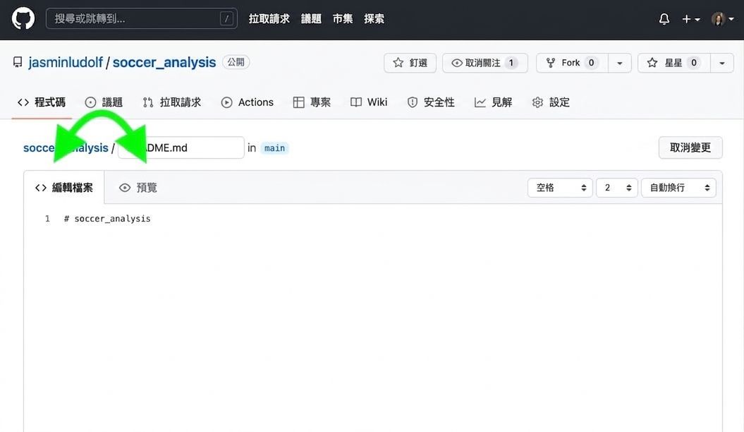 README 檔案中的編輯與預覽分頁標籤