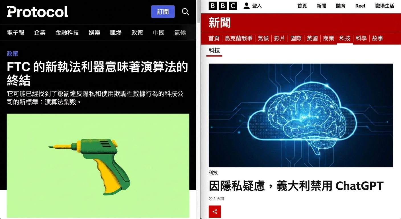 美國 FTC 與義大利主管機關因資料管理鬆散而裁罰公司的新聞截圖。
